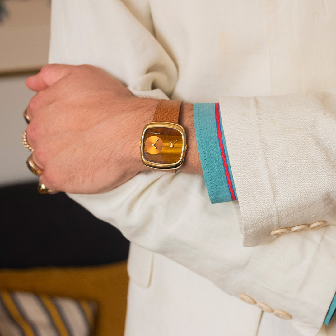ALD Dual Time – Tiger Eye - Sunray In Gold