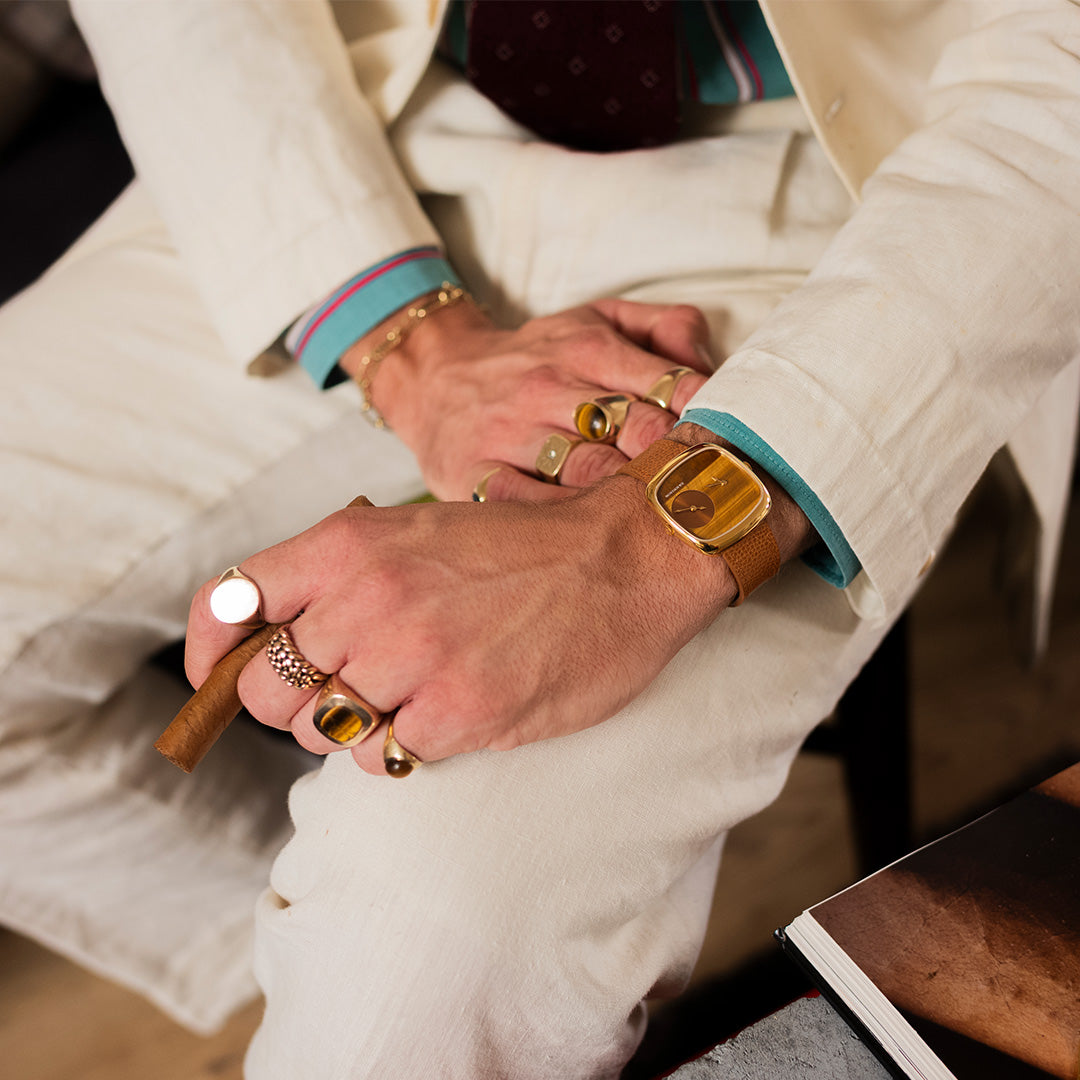 ALD Dual Time – Tiger Eye - Sunray In Gold