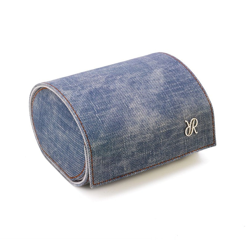 Soho Blue Denim Double Watch Roll by Rapport London | Time Keeper.