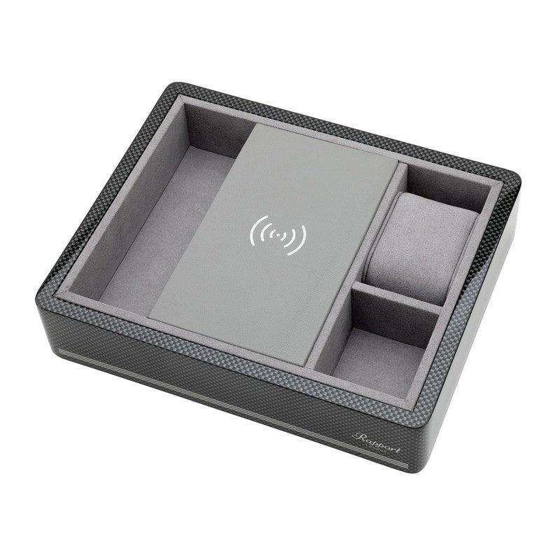 Formula Wireless Charging Tray Carbon Fibre by Rapport London | Time Keeper.