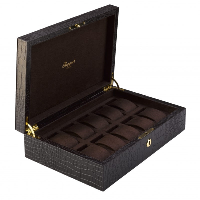 Brompton Brown Leather 10 Watch Collector Box by  Rapport London |  Time Keeper.