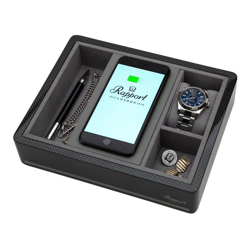 Formula Wireless Charging Tray Carbon Fibre by Rapport London | Time Keeper.