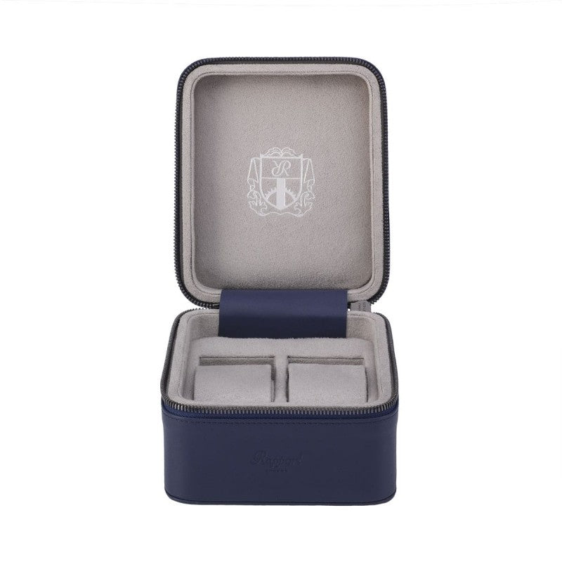 Hyde Park Blue Leather 2 Watch Zip Case by Rapport London | Time Keeper.