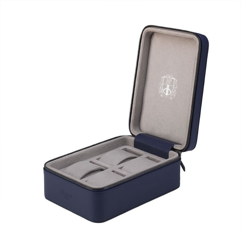 Hyde Park Blue Leather 4 Watch Zip Case by Rapport London | Time Keeper.