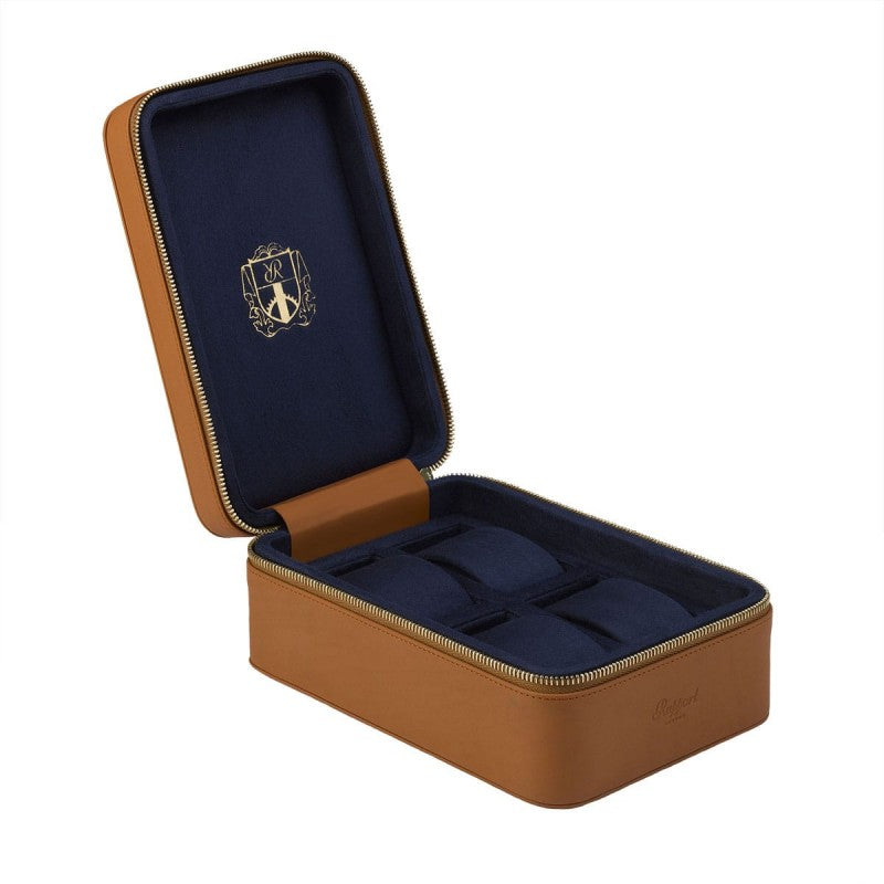 Hyde Park Tan Leather 4 Watch Zip Case by Rapport London | Time Keeper.