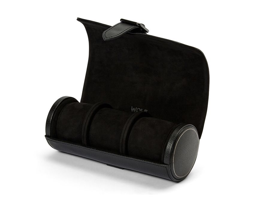 British Racing Triple Watch Roll - Black by Wolf | Time Keeper.