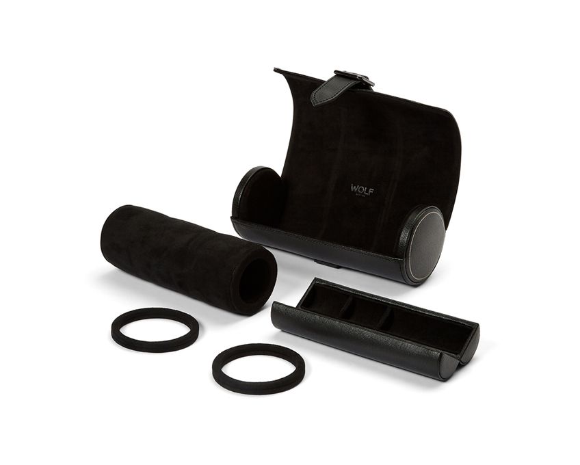 British Racing Triple Watch Roll - Black by Wolf | Time Keeper.