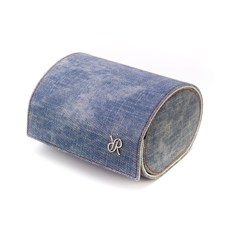 Soho Blue Denim Double Watch Roll by Rapport London | Time Keeper.