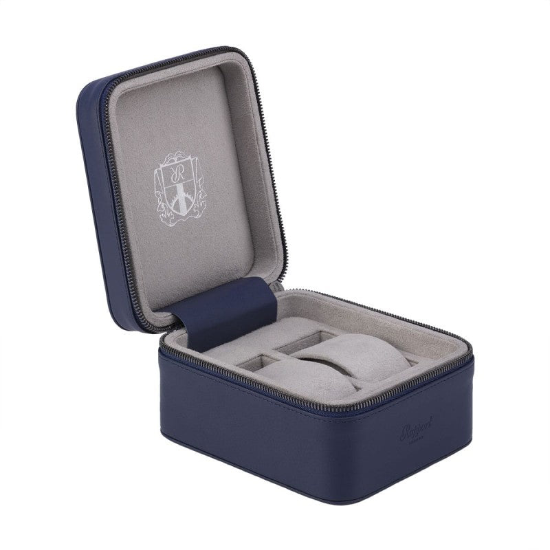 Hyde Park Blue Leather 2 Watch Zip Case by Rapport London | Time Keeper.