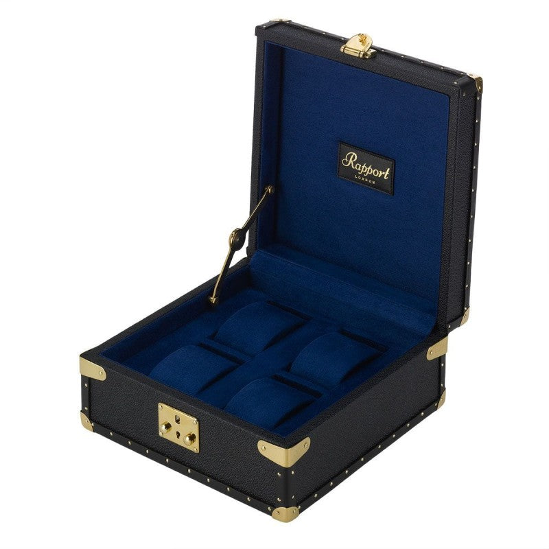 Navy Blue Classic 4 Watch Box by Rapport London | Time Keeper.