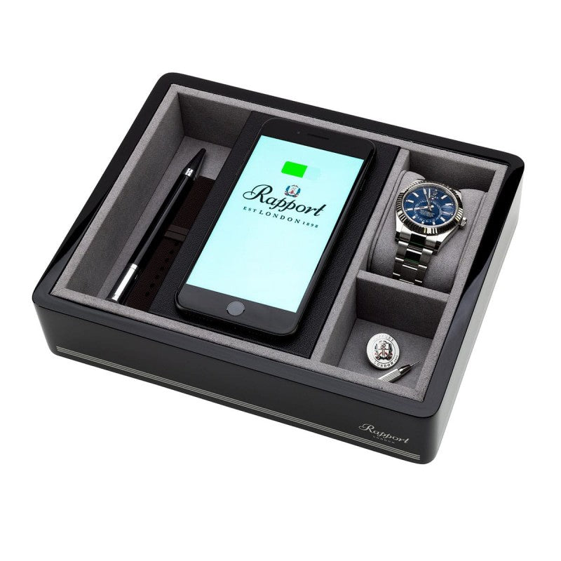 Formula Wireless Charging Tray Black by Rapport London | Time Keeper.