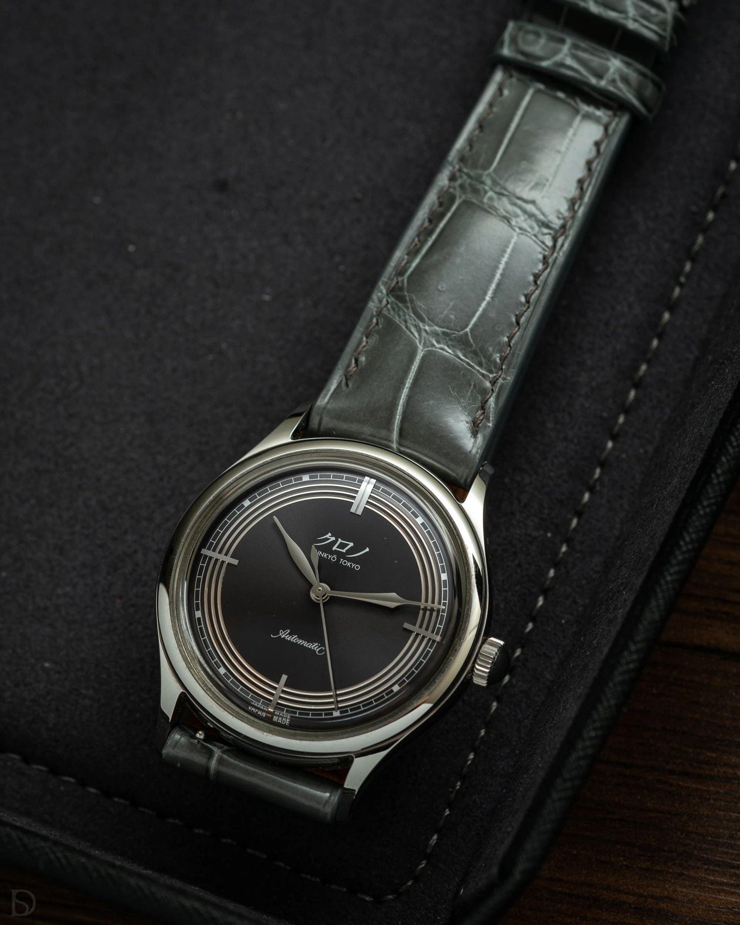 Glossy Grey Crocodile by Delugs Straps | Time Keeper.