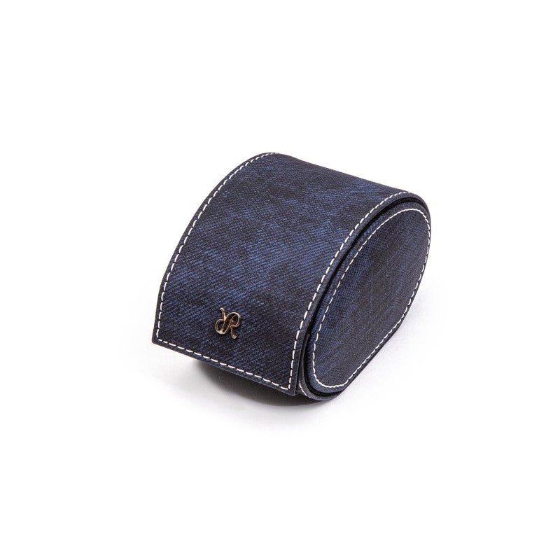 Soho Navy Denim Single Watch Roll by Rapport London | Time Keeper.