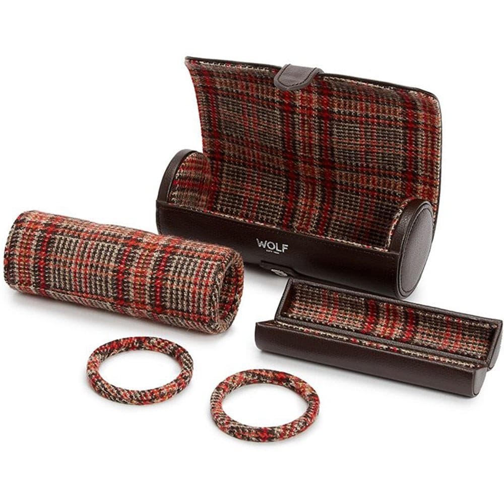 WM Brown Leather Triple Watch Roll by Wolf | Time Keeper.