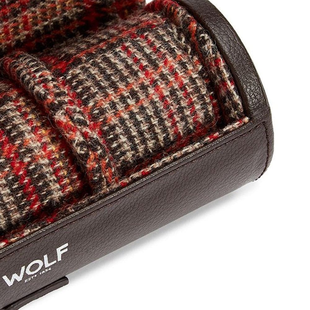 WM Brown Leather Triple Watch Roll by Wolf | Time Keeper.