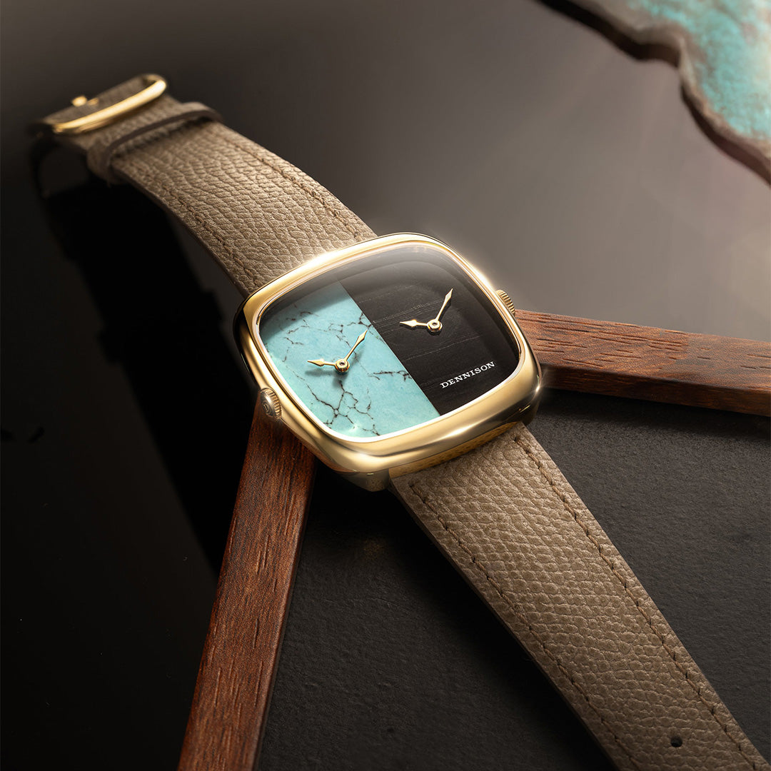 ALD Dual Time – Turquoise & Falcon Eye Stone In Gold