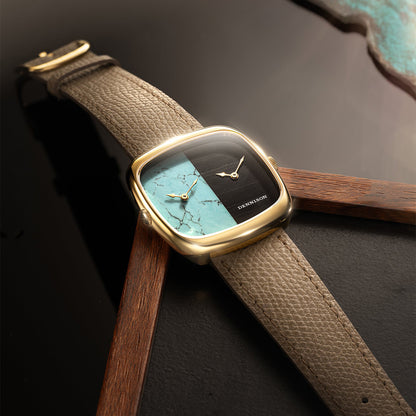 ALD Dual Time – Turquoise & Falcon Eye Stone In Gold