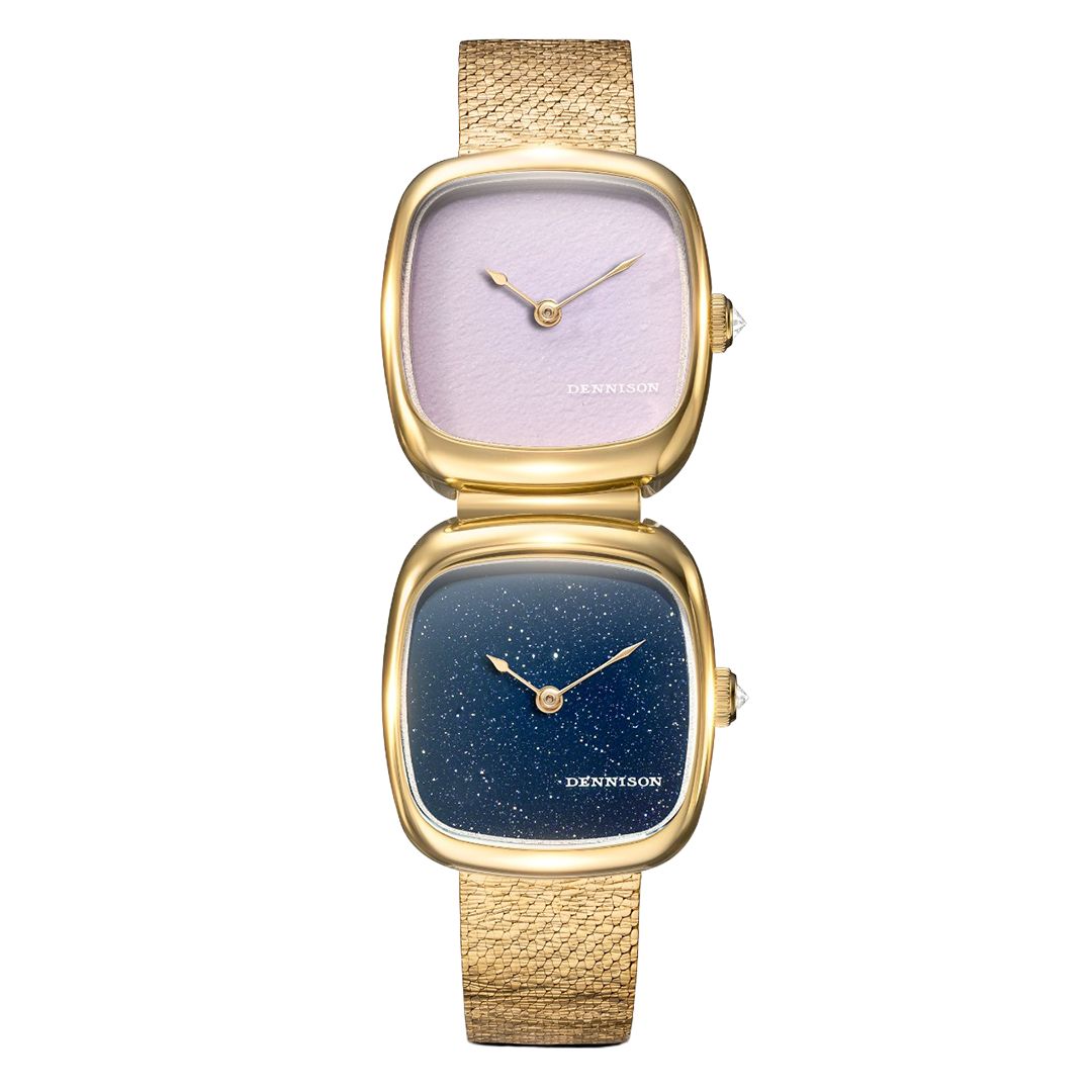 Dual Time Mini – Pink Malaysian Jade & Aventurine in Gold