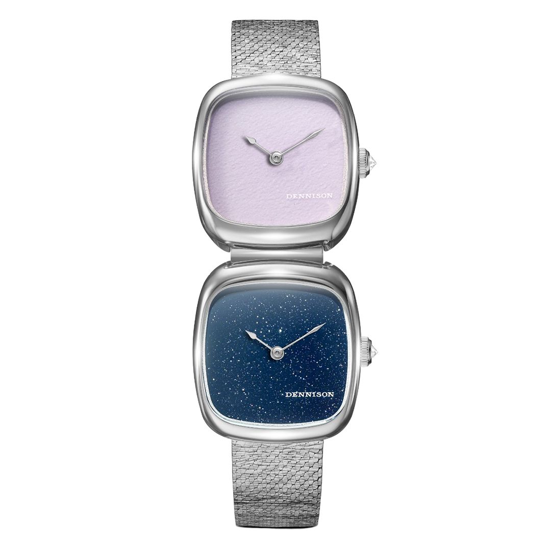 Dual Time Mini – Pink Malaysian Jade & Aventurine In Steel