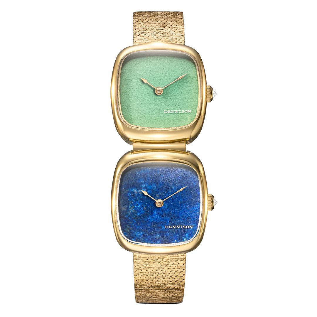 Dual Time Mini – Lagoon Jadeite & Lapis Lazuli in Gold