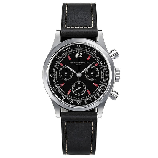 1960s Vintage Style Automatic Chronograph Obsidian Ruby