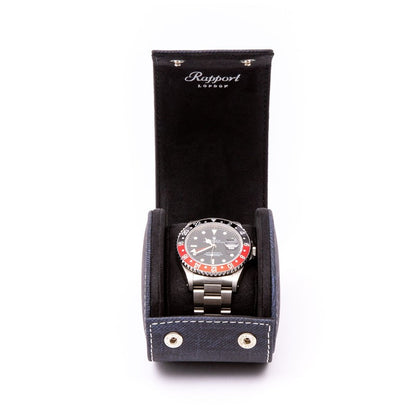 Soho Navy Denim Single Watch Roll by  Rapport London |  Time Keeper.