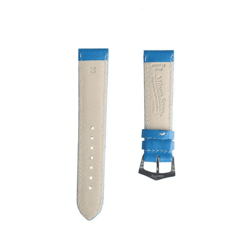 Light Blu Saffiano White Stitches by  Milano Straps |  Time Keeper.